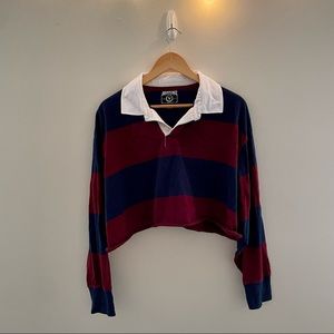 American Eagle Cropped Striped Long Sleeve Polo Shirt